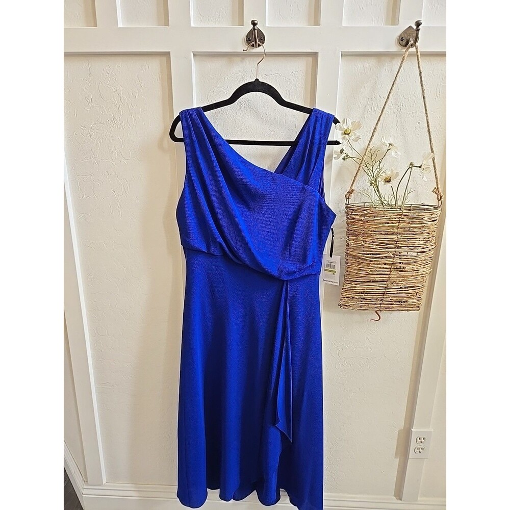 Kensie Dress Womens Blue Sleeveless Asymmetrical Neckline Midi Wrap Dress 14 NWT